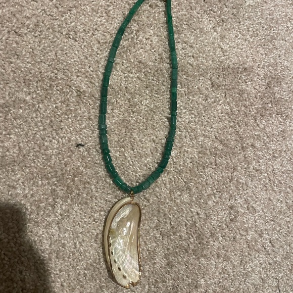 Jewelry - Green Beaded Necklace with Shell Pendant